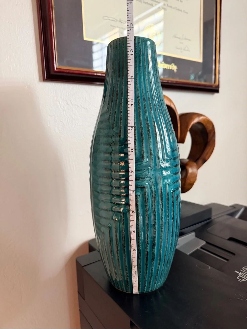 Glossy Teal Ceramic Decorative Vase - Modern Textured Home Accent